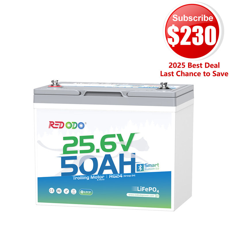 🔥【$230 After Subscribe】Redodo 24V 50Ah Bluetooth Trolling Motor Battery | For 24V Trolling Motors with up to 100 lbs