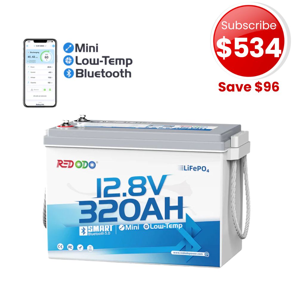 🔥【Flash Sale-$534 After Subscribe】Redodo 12V 320Ah Mini Bluetooth Lithium Battery | Best for Boondocking, Long Road Trip, Desert Trip