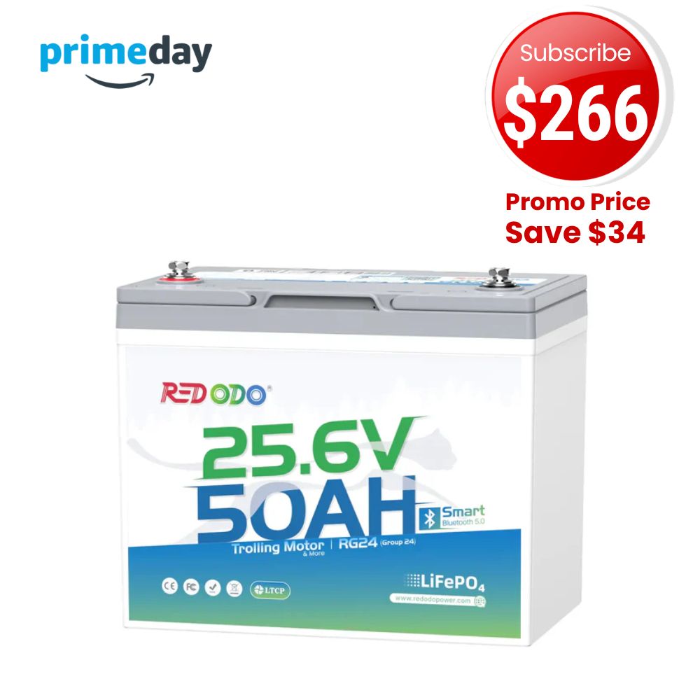 🔥【Prime Big Deal】Redodo 24V 50Ah Bluetooth Lithium Trolling Motor Battery | For 24V Trolling Motors with up to 100 lbs