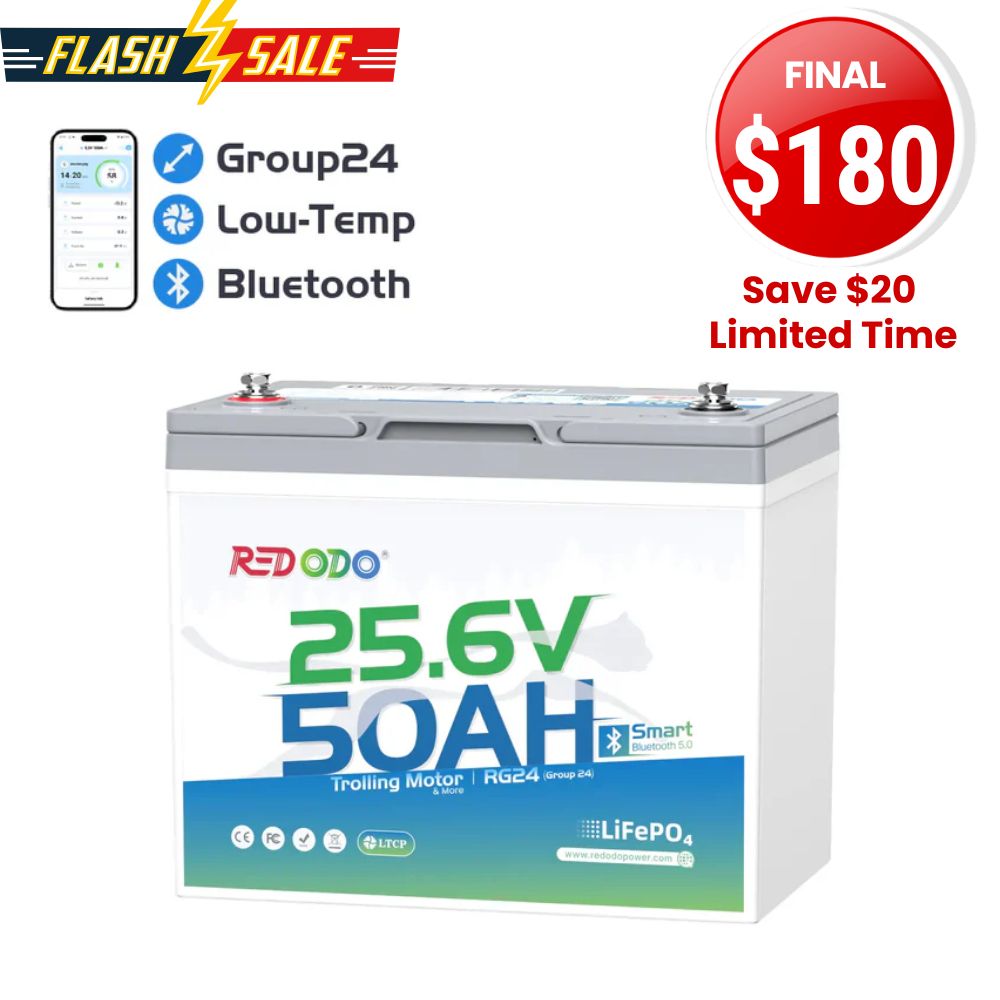 ⚡【Falsh Sale】Redodo 24V 50Ah Bluetooth Lithium Trolling Motor Battery | For 24V Trolling Motors with up to 100 lbs