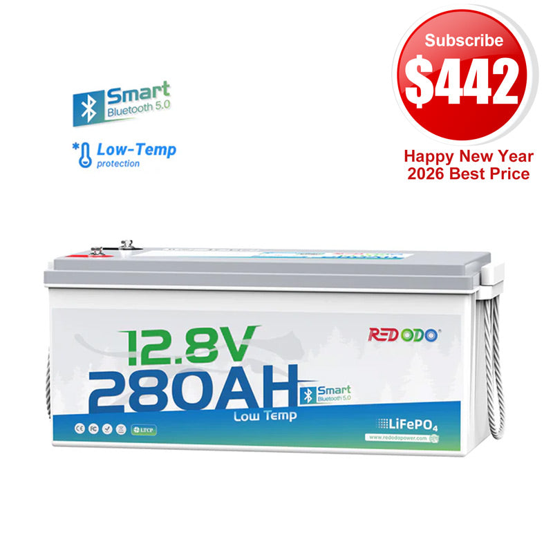 🔥【$442 After Subscribe】Redodo 12V 280Ah Bluetooth Lithium Battery | Low Temp Protection | For RV, Marine, Solar