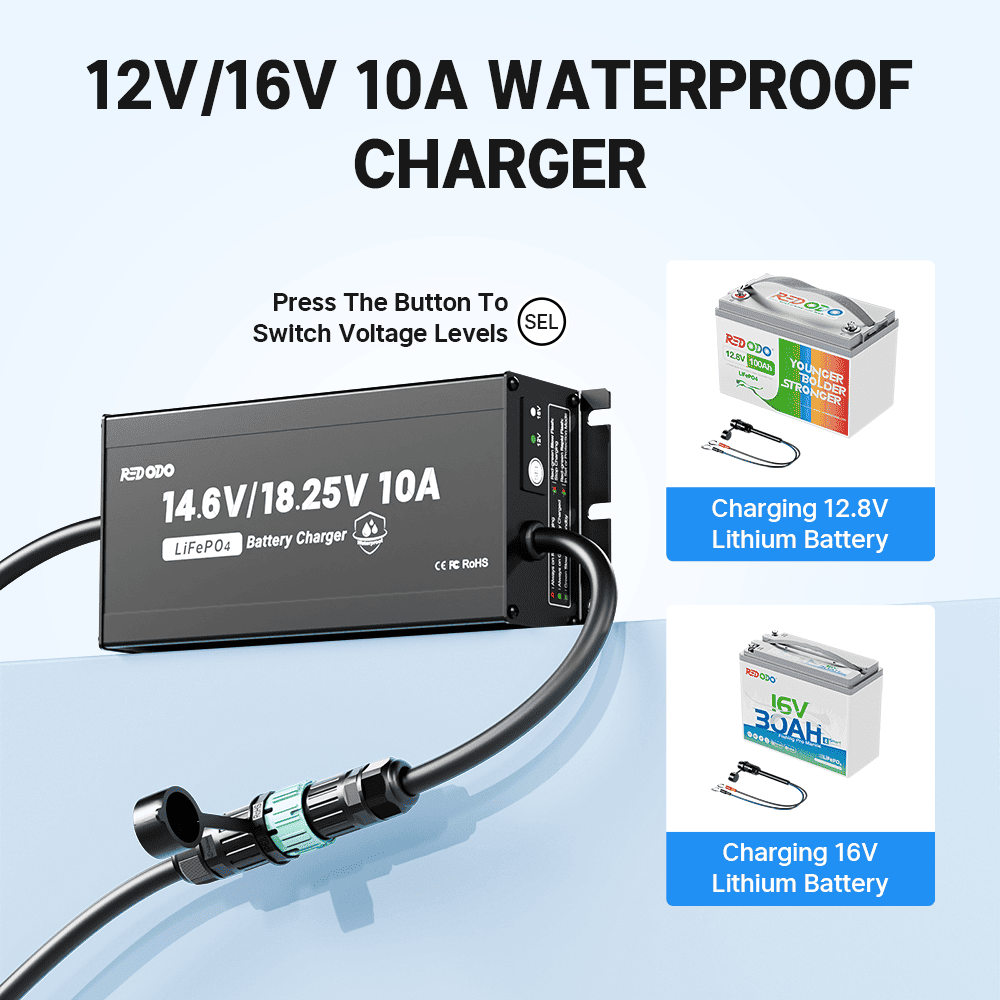 Redodo Lithium Battery Charger for 12V & 16V LiFePO4 battery