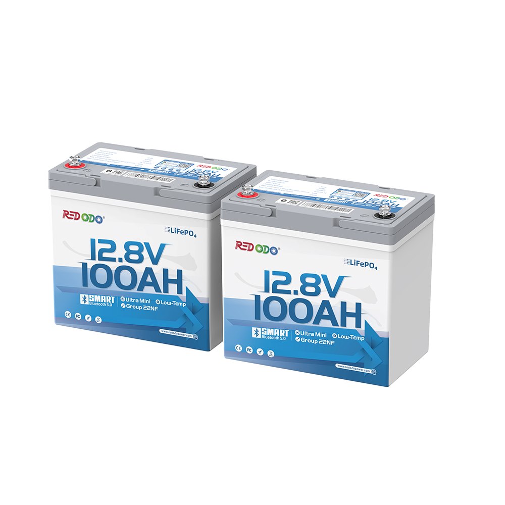 2 pack of Redodo 12V 100Ah Ultra-Mini Bluetooth Battery