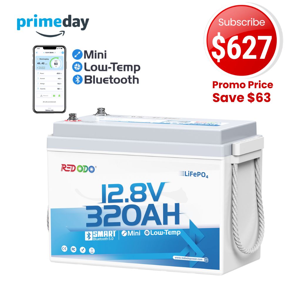 🔥【Prime Big Deal】Redodo 12V 320Ah Mini Bluetooth Lithium Battery | Best for Boondocking, Long Road Trip, Desert Trip, Home Backup