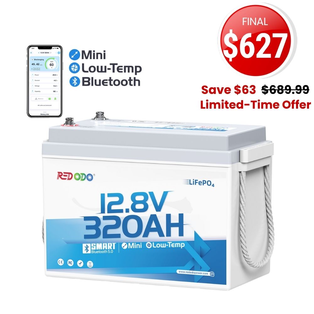 🔥【SVAE $63】Redodo 12V 320Ah Mini Bluetooth Lithium Battery | Best for Boondocking, Long Road Trip, Desert Trip, Home Backup