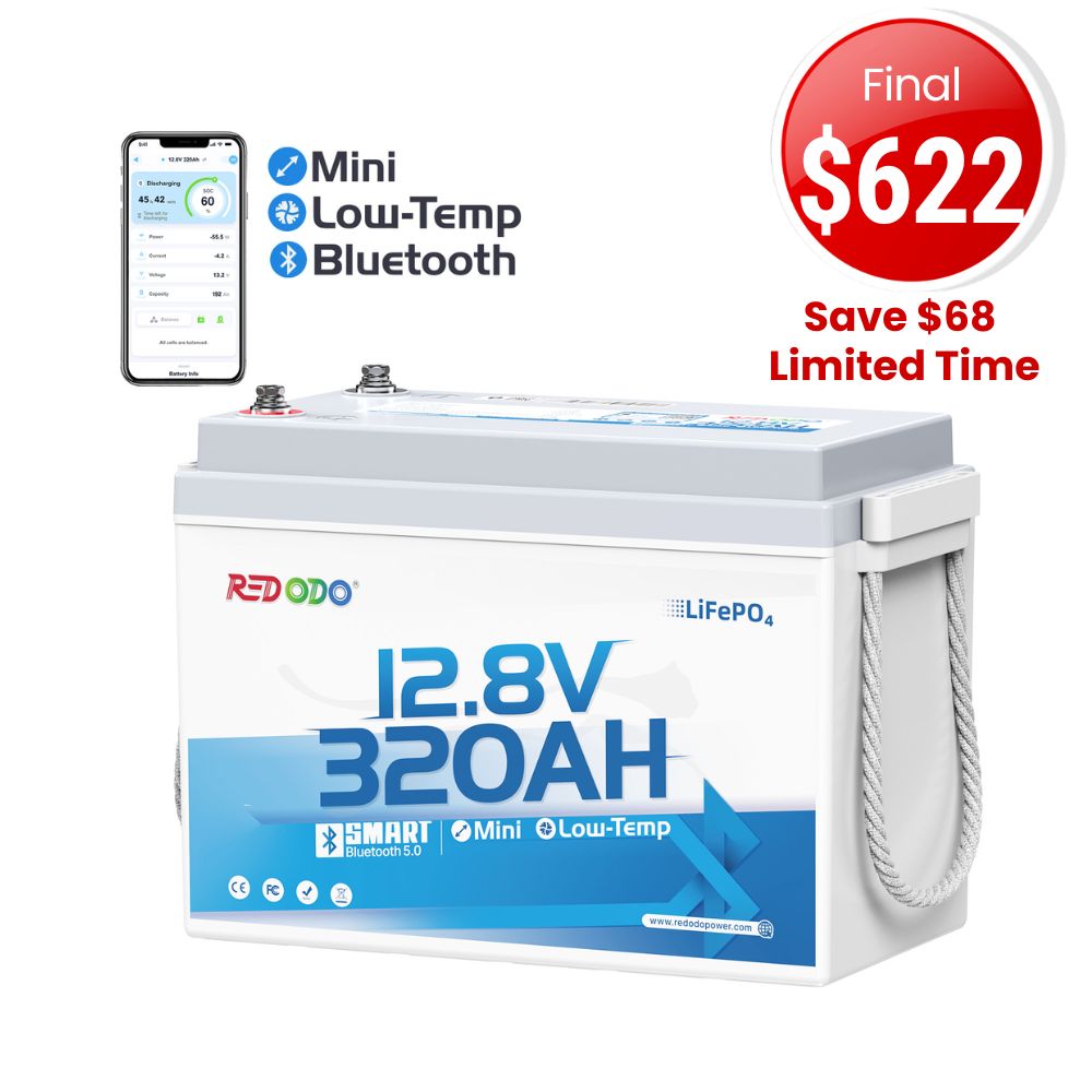 🔥【Sale-Final $622】Redodo 12V 320Ah Mini Bluetooth Lithium Battery | Best for Boondocking, Long Road Trip, Desert Trip, Home Backup