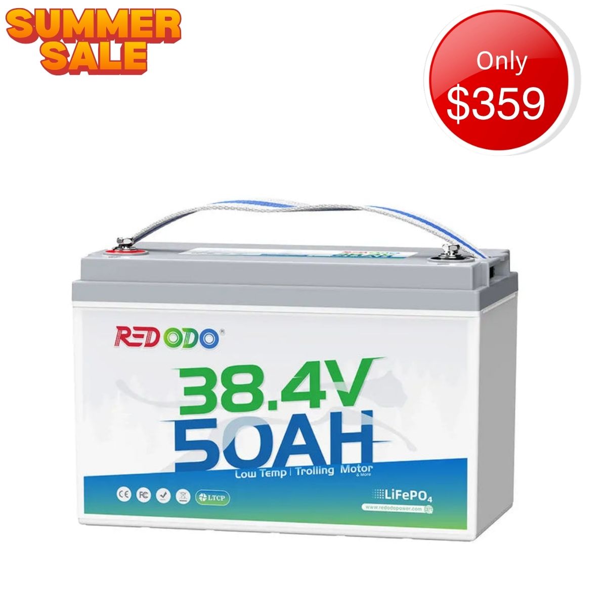 【Summer Sale $359.99】Redodo 36V 50Ah Lithium Trolling Motor Battery for 36V Trolling Motors with 100-120 lbs
