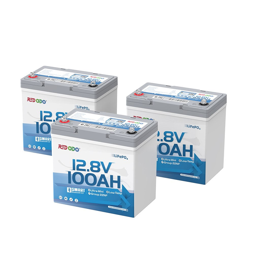 3 pack of Redodo 12V 100Ah Ultra-Mini Bluetooth Battery