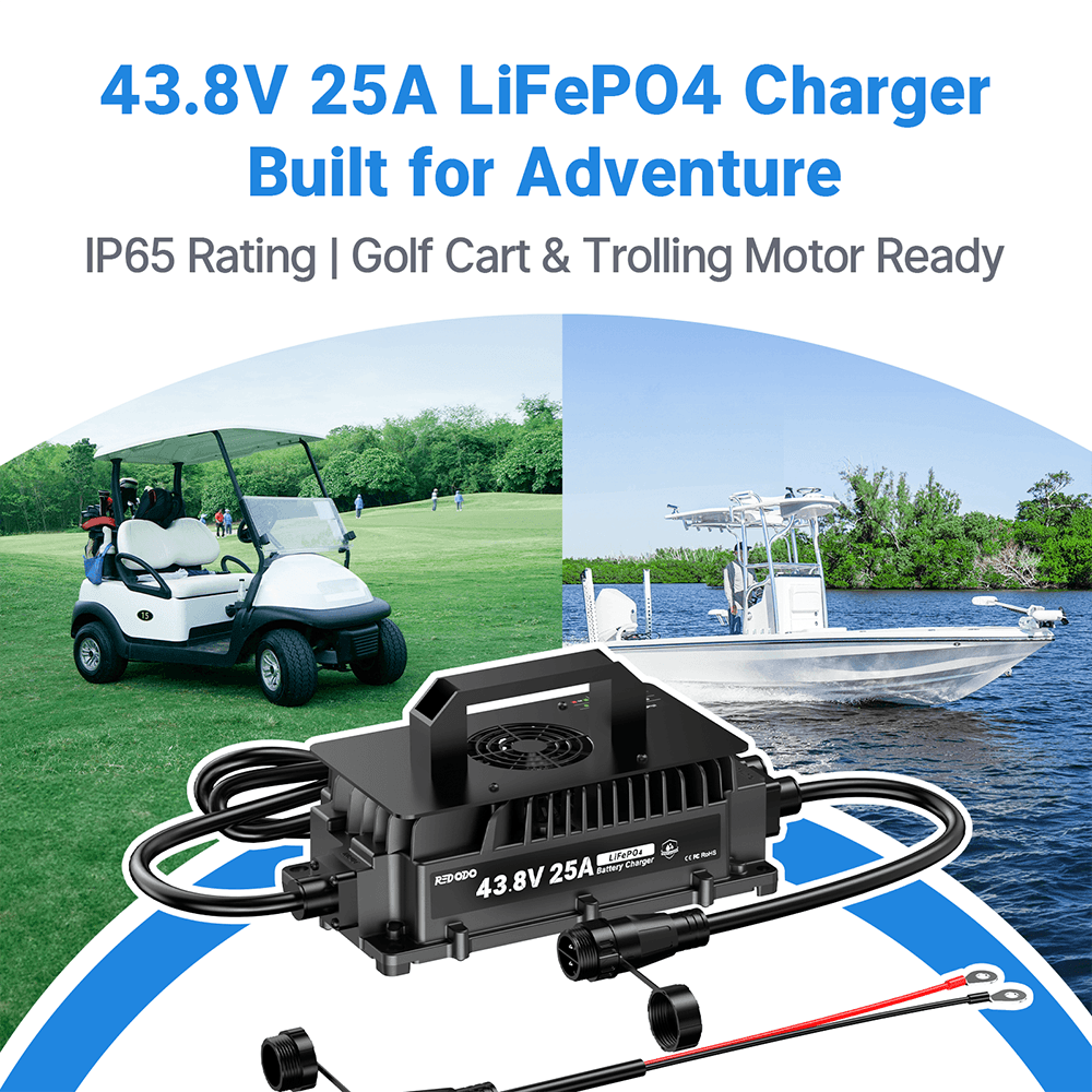 Redodo 43.8V 25A Lithium Battery Charger for 36V golf cart LiFePO4 Battery