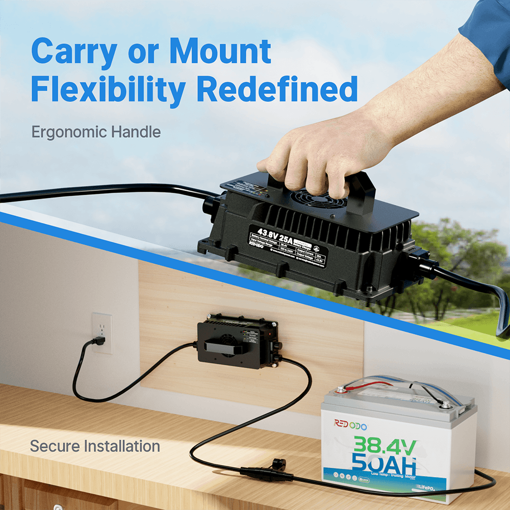 Redodo 43.8V 25A Lithium Battery Charger with secure installation