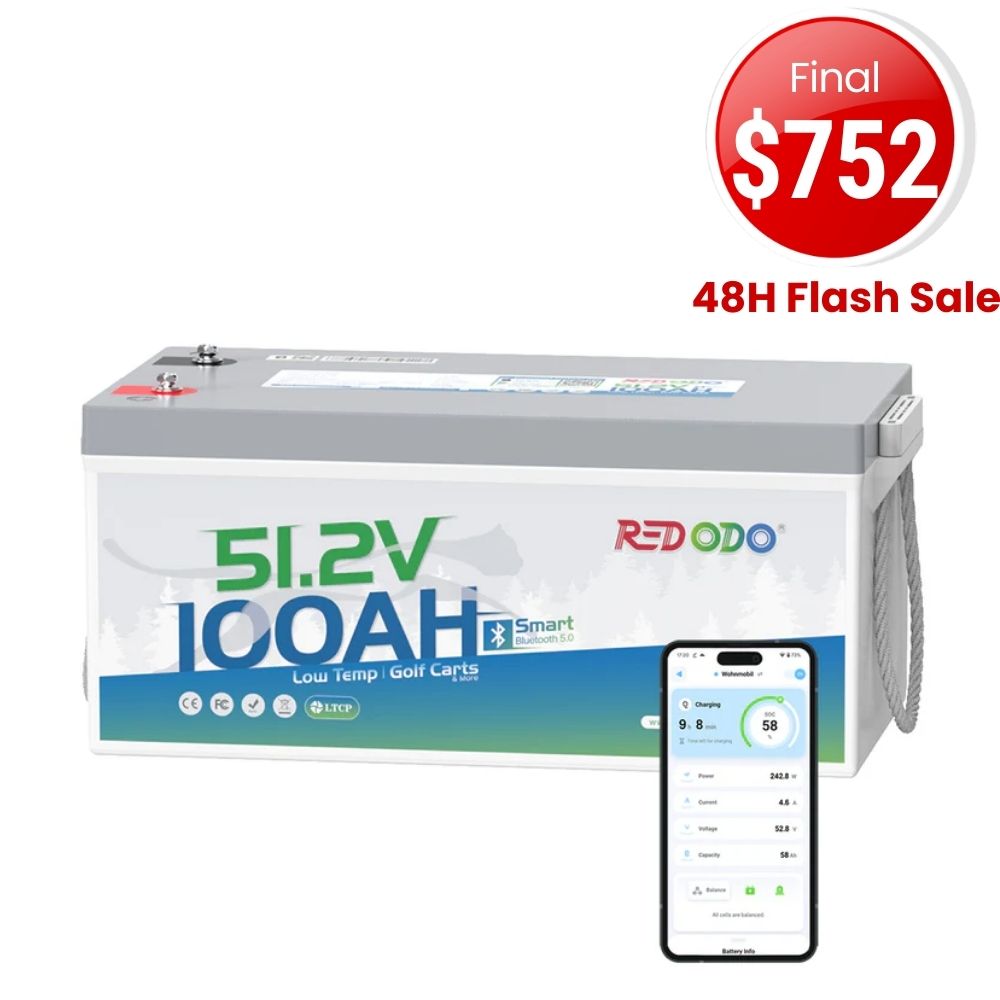 ⚡【Flash Deal $752】Redodo 48V 100Ah Lithium Golf Cart Bluetooth Battery | Replaces 6x 8V(or 8x 6V) lead-acid batteries | For Club Car, EZGO, ICON, Yamaha