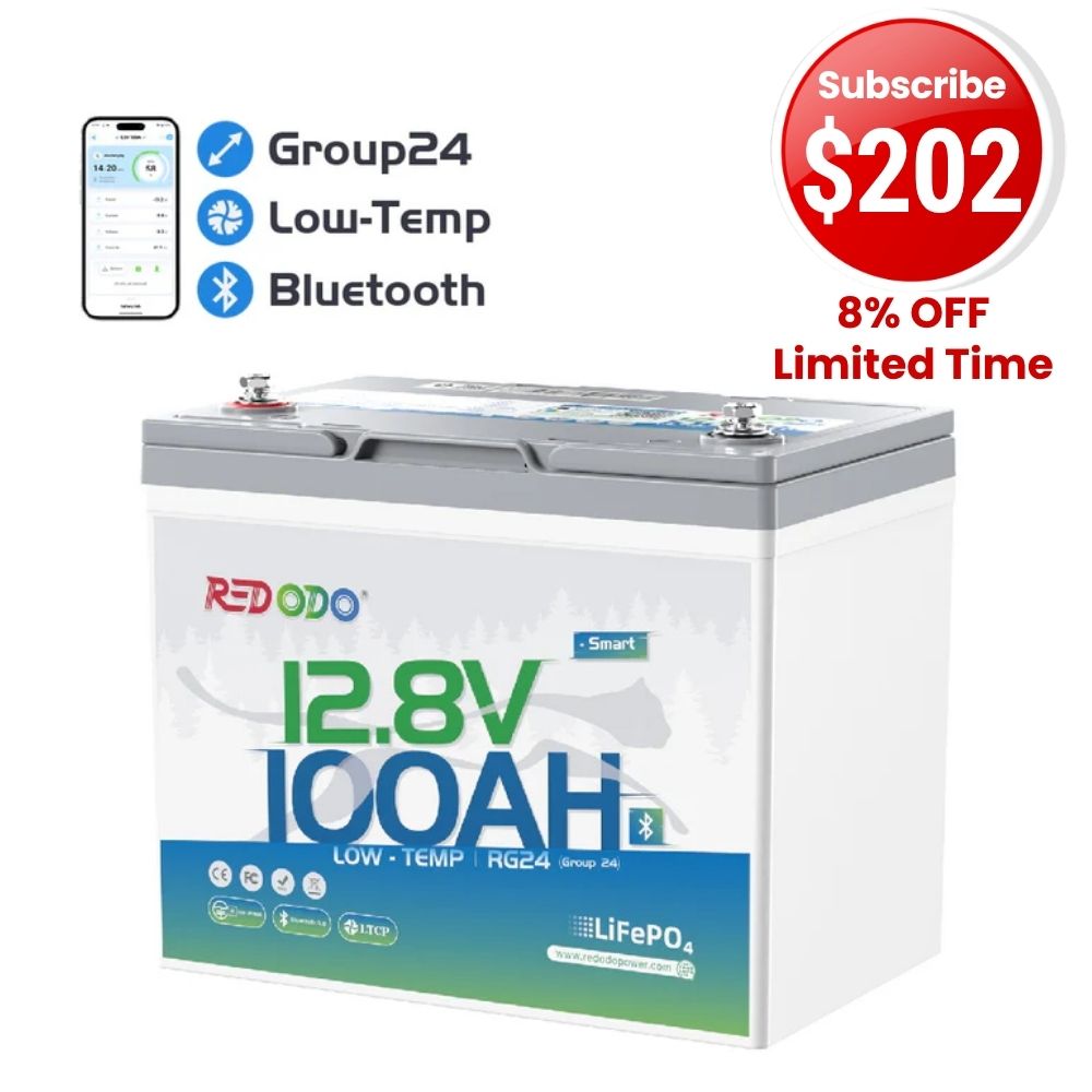 🔥【Subscribe for $202】Redodo 12V 100Ah Group 24 Bluetooth LiFePO4 Battery | Real-Time Battery Monitoring | For RV, Marine, Solar