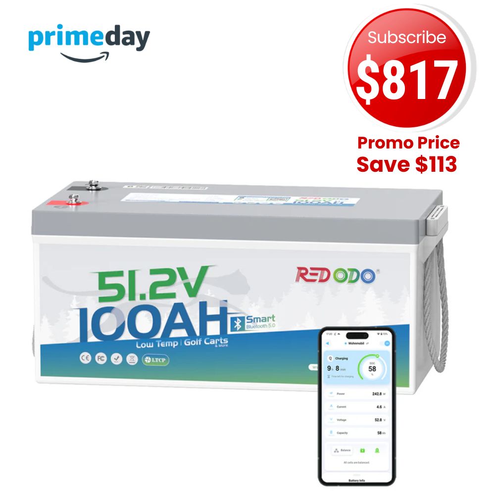 🔥【Prime Big Deal】Redodo 48V 100Ah Lithium Golf Cart Bluetooth Battery | Replaces 6x 8V(or 8x 6V) lead-acid batteries | For Club Car, EZGO, ICON, Yamaha