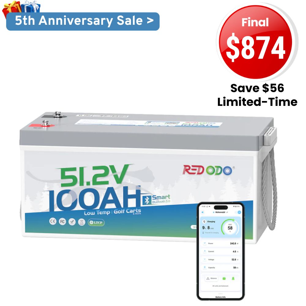 🔥【Final $874】Redodo 48V(51.2V) 100Ah LiFePO4 Lithium Solar Battery