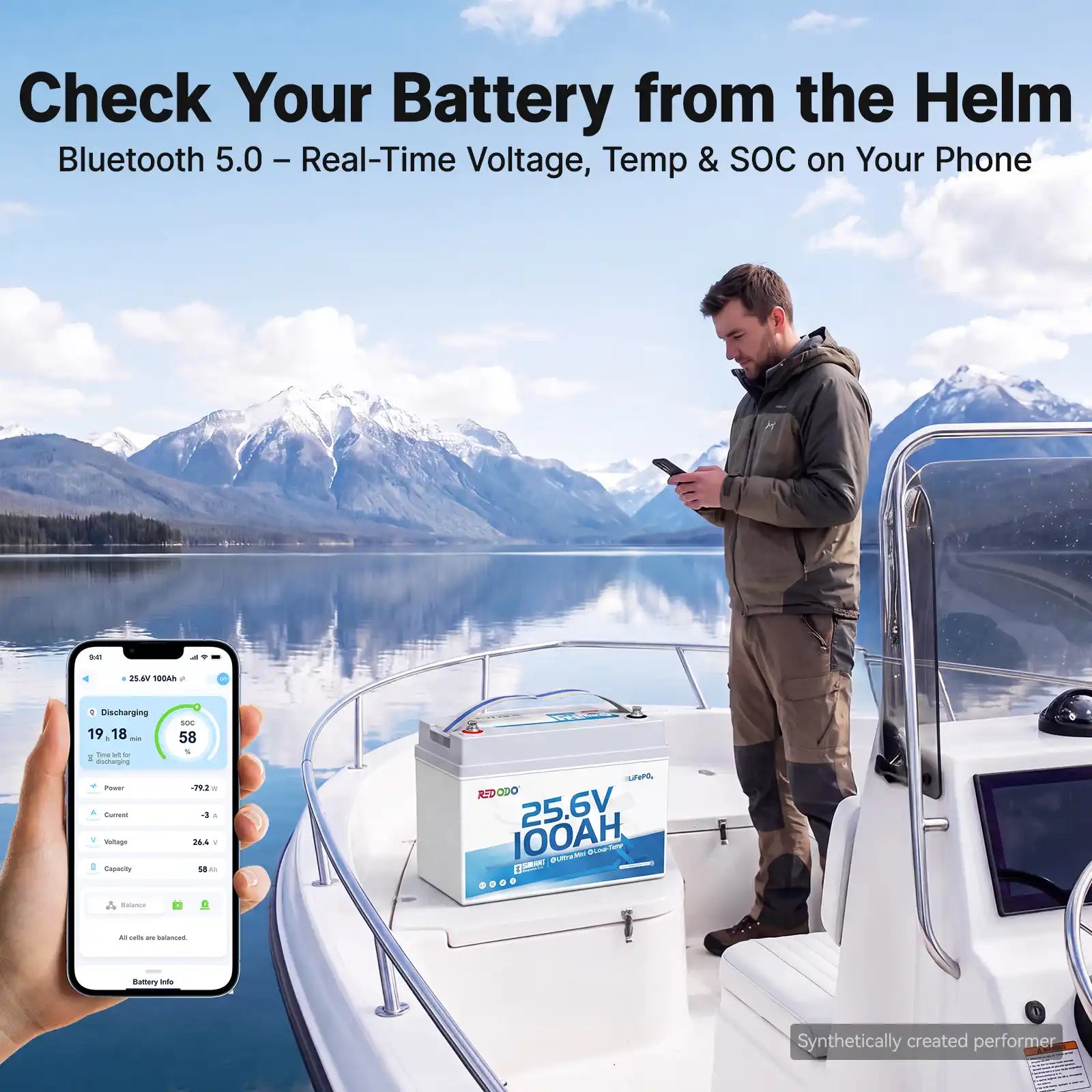 Redodo 24V 100Ah Group 31 lithium marine battery with bluetooth