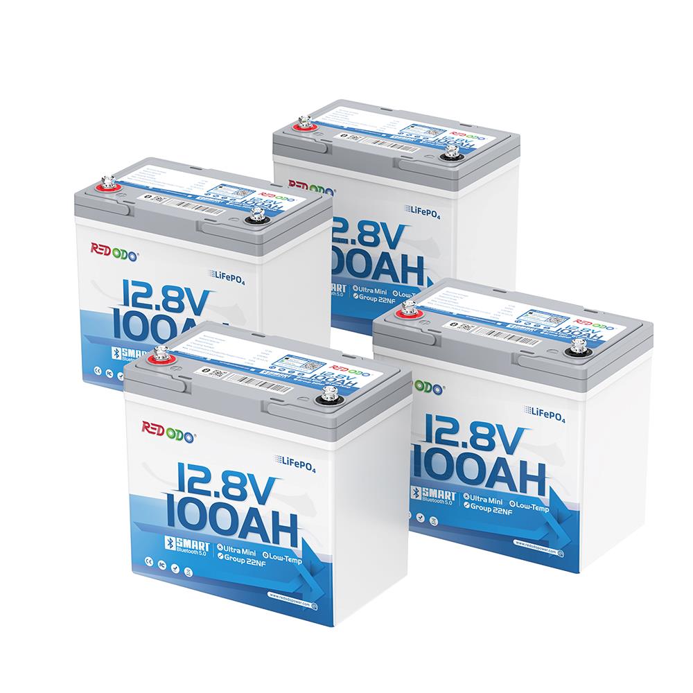 4 pack of Redodo 12V 100Ah Ultra-Mini Bluetooth Battery