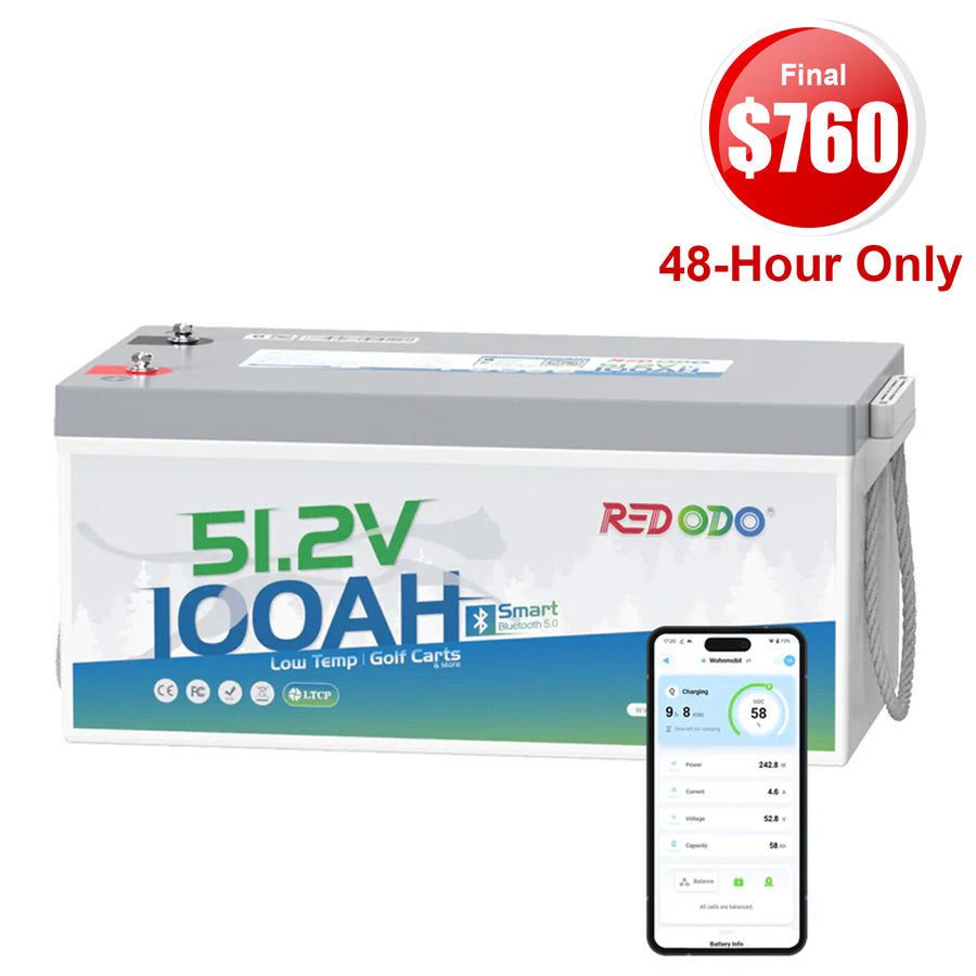 【Final $760】 Redodo 48V(51.2V) 100Ah Lithium Golf Cart Bluetooth Battery