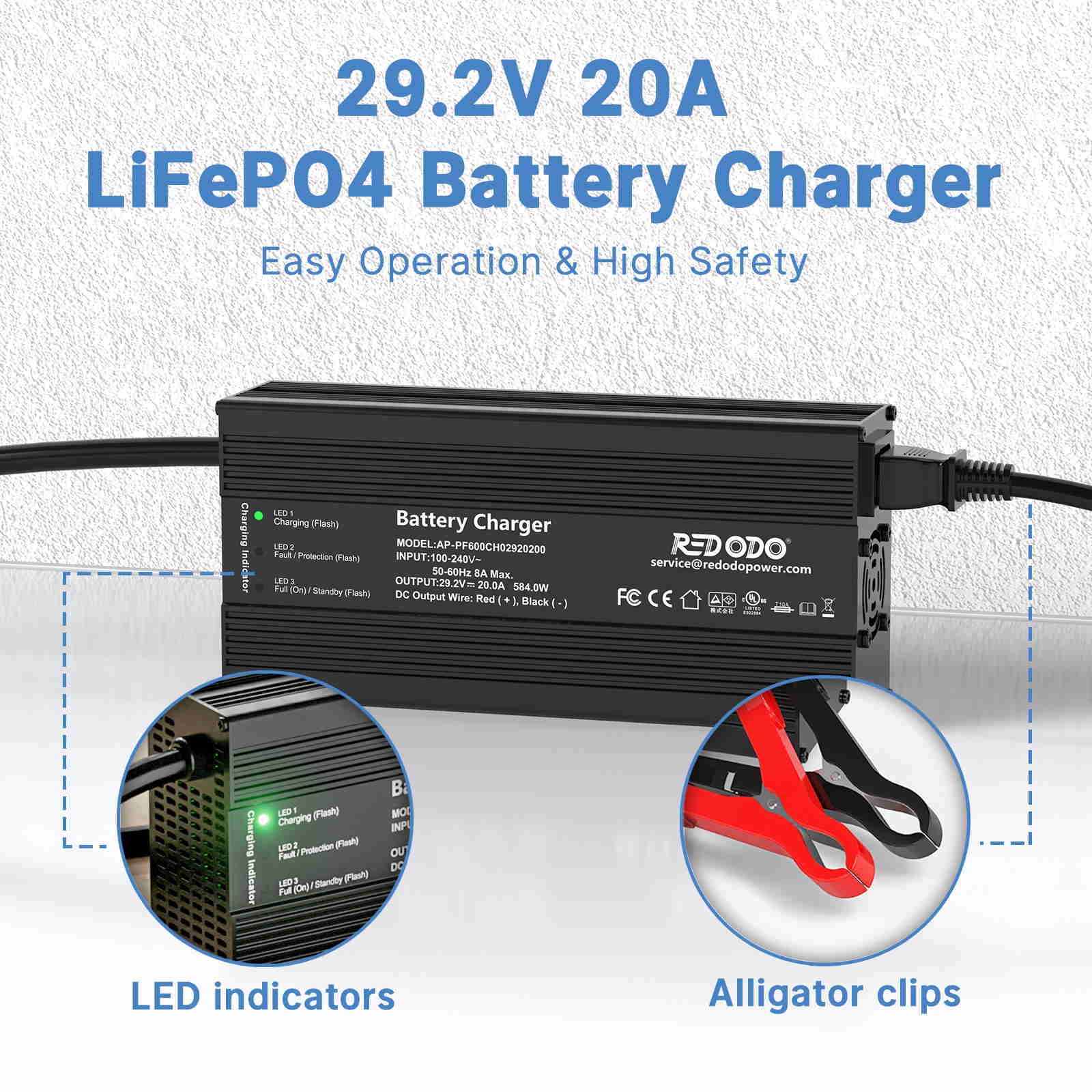 Redodo 29.2V 20A LiFePO4 Battery Charger Redodo Power