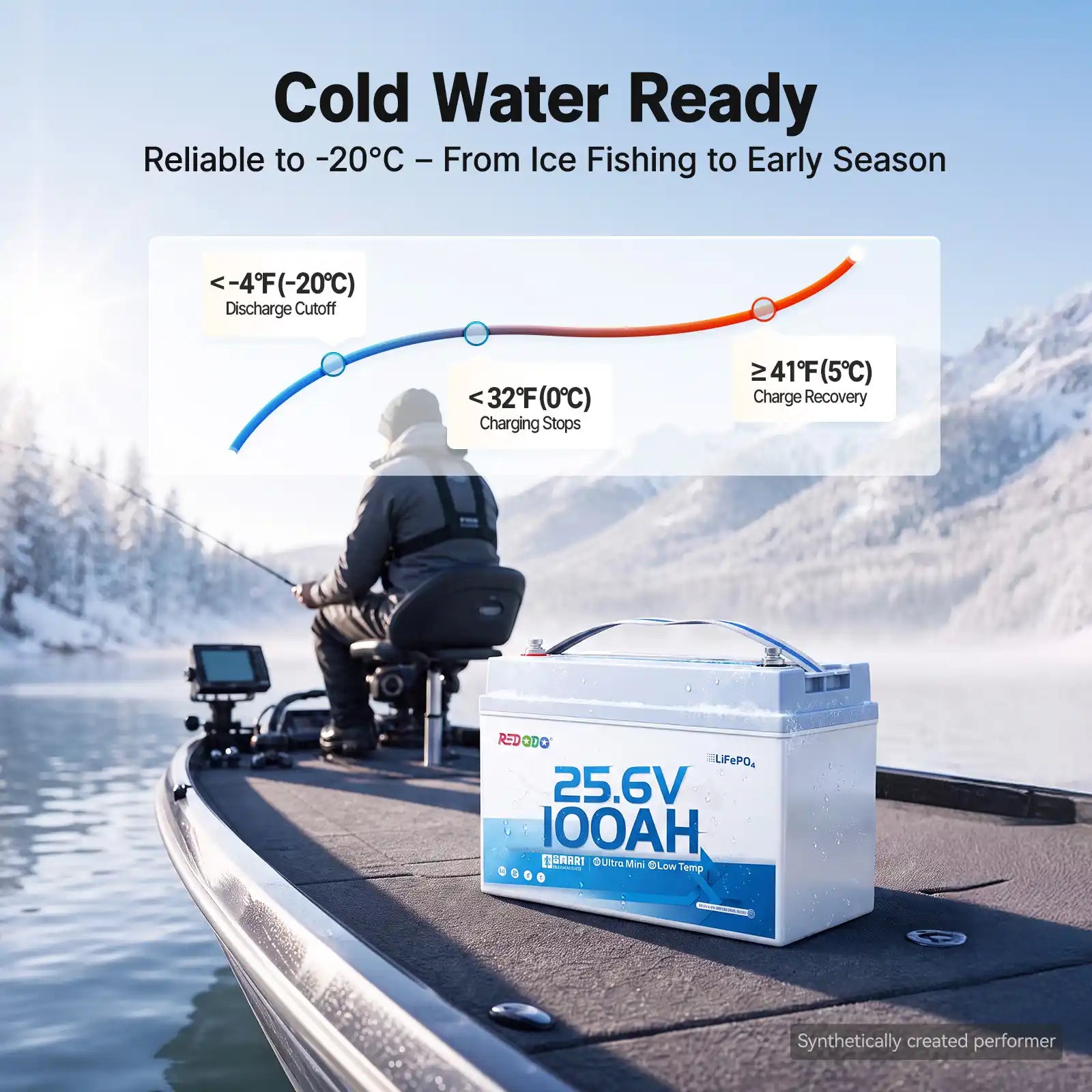 Redodo 24V 100Ah Group 31 lithium marine battery with low-temp protection