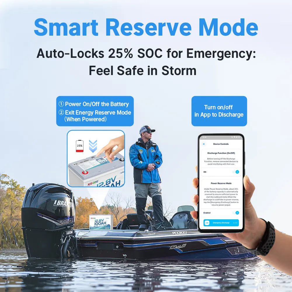 Redodo 12V 100Ah 900 CCA Group 27 Dual Purpose Marine Battery with OTA Bluetooth Auto-Heating
