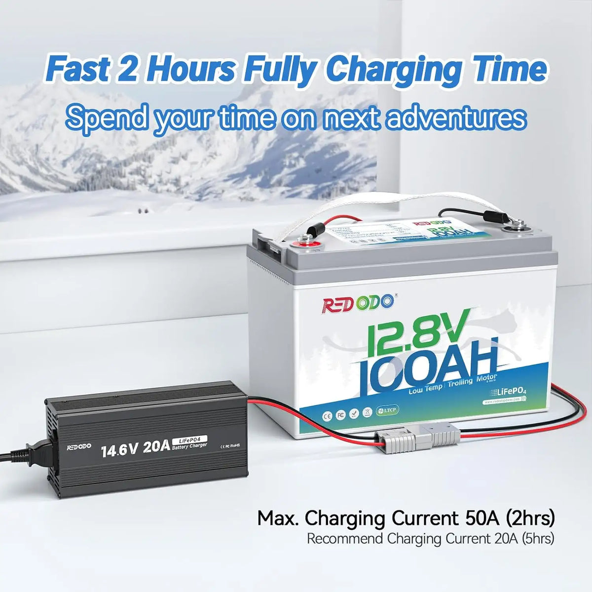 Redodo 12V 100Ah Best Lithium Trolling Motor Battery With fast 2 hours fully charging time