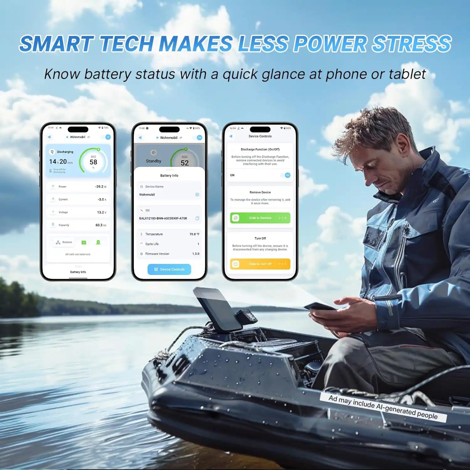 Redodo 12V 50Ah trolling motor battery with bluetooth monitoring, ideal for kayak trolling motor