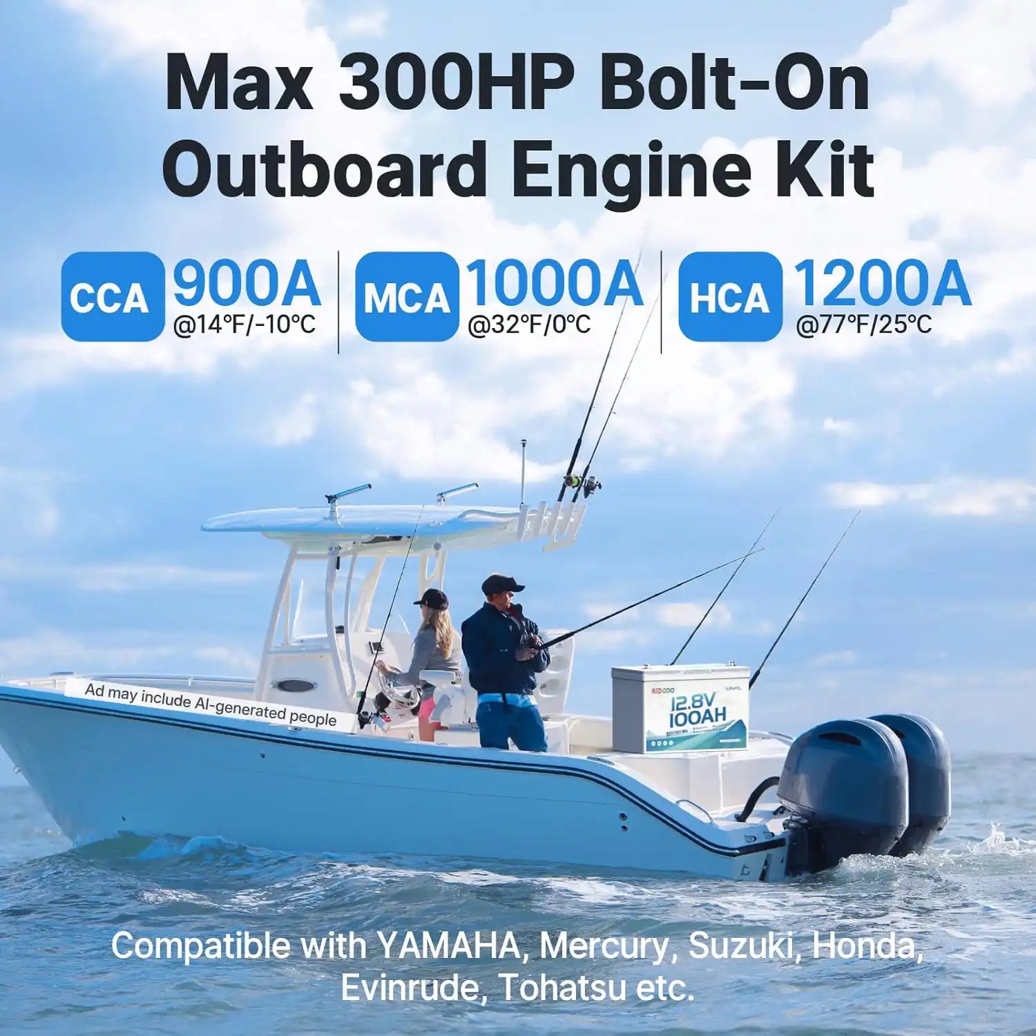 Redodo 12V 100Ah 900 CCA Group 27 marine battery