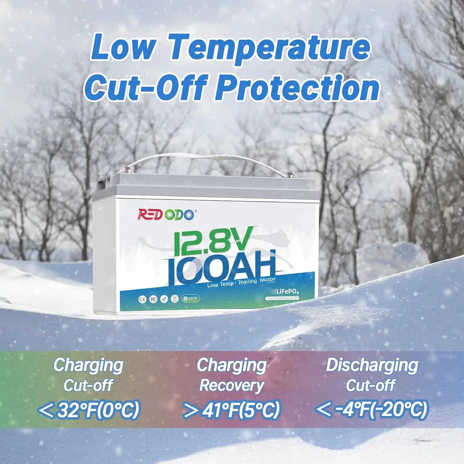 Redodo 12V 100Ah Best Lithium Trolling Motor Battery With Low Temp Cut-Off Protection