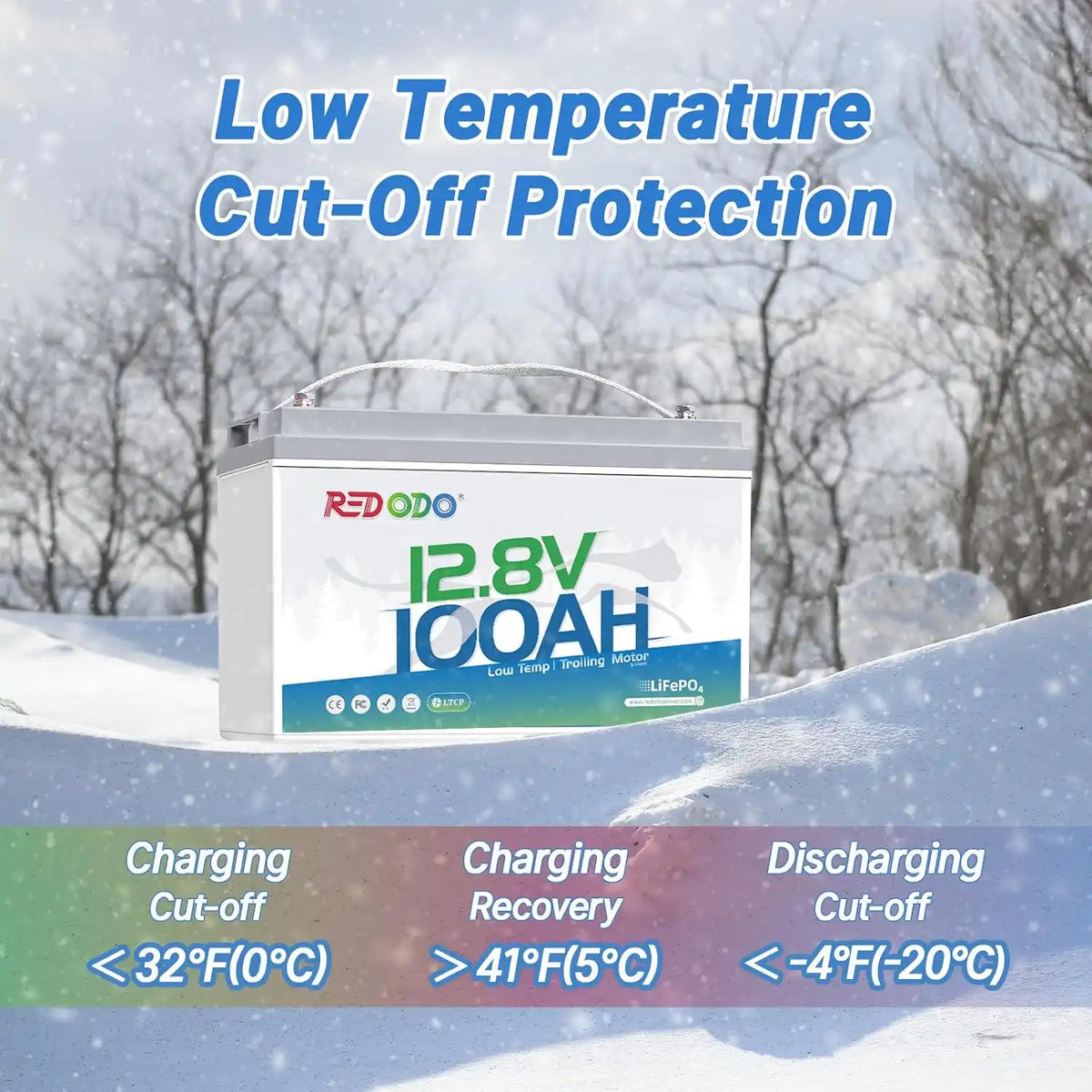Redodo 12V 100Ah Best Lithium Trolling Motor Battery With Low Temp Cut-Off Protection