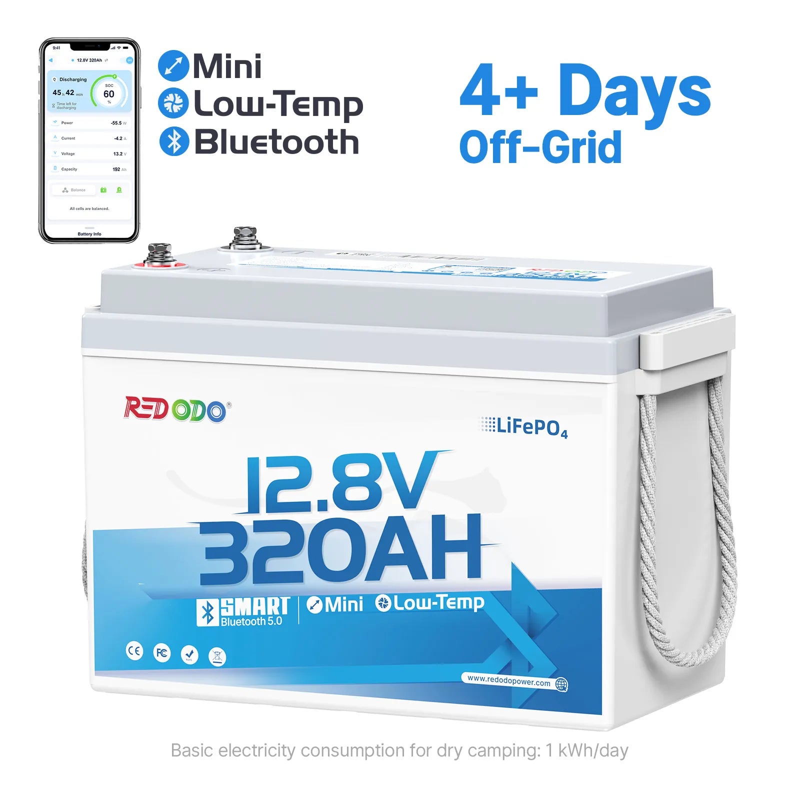 Redodo 12V 320Ah mini Bluetooth lithium battery