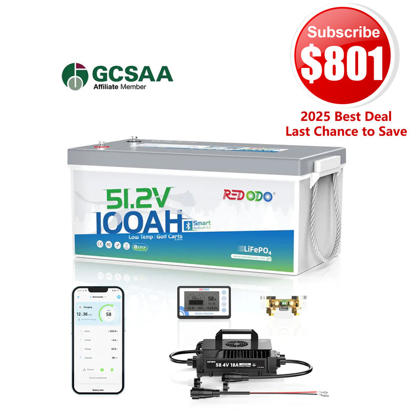 【$801 After Subscribe】Redodo 48V 100Ah Bluetooth Golf Cart Lithium Battery Conversion Kit | For Club Car, EZGO, ICON, Yamaha