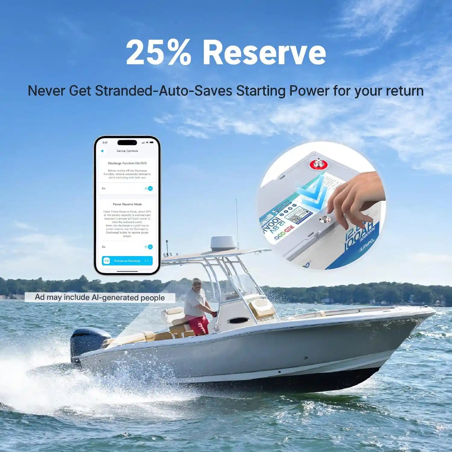 Redodo 12V 100Ah Group 27 dual purpose marine battery with two restart modes