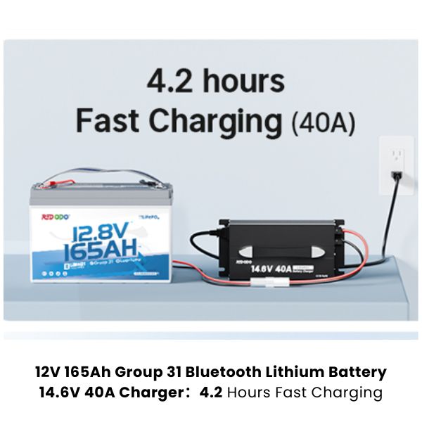 Redodo 12V 165Ah Group 31 Bluetooth Lithium Battery | For RV, Marine, Solar Home