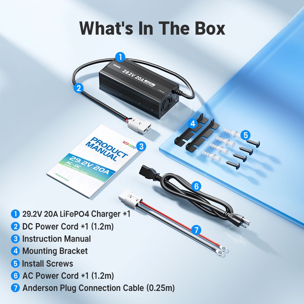 Redodo 24V 20A Mini LiFePO4 battery charger-product box