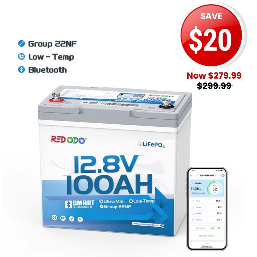 🎃【SAVE $20】Redodo 12V 100Ah Ultra-Mini Lithium LiFePO4 Battery | Smallest Bluetooth Battery | For RV, Trolling Motor, Solar
