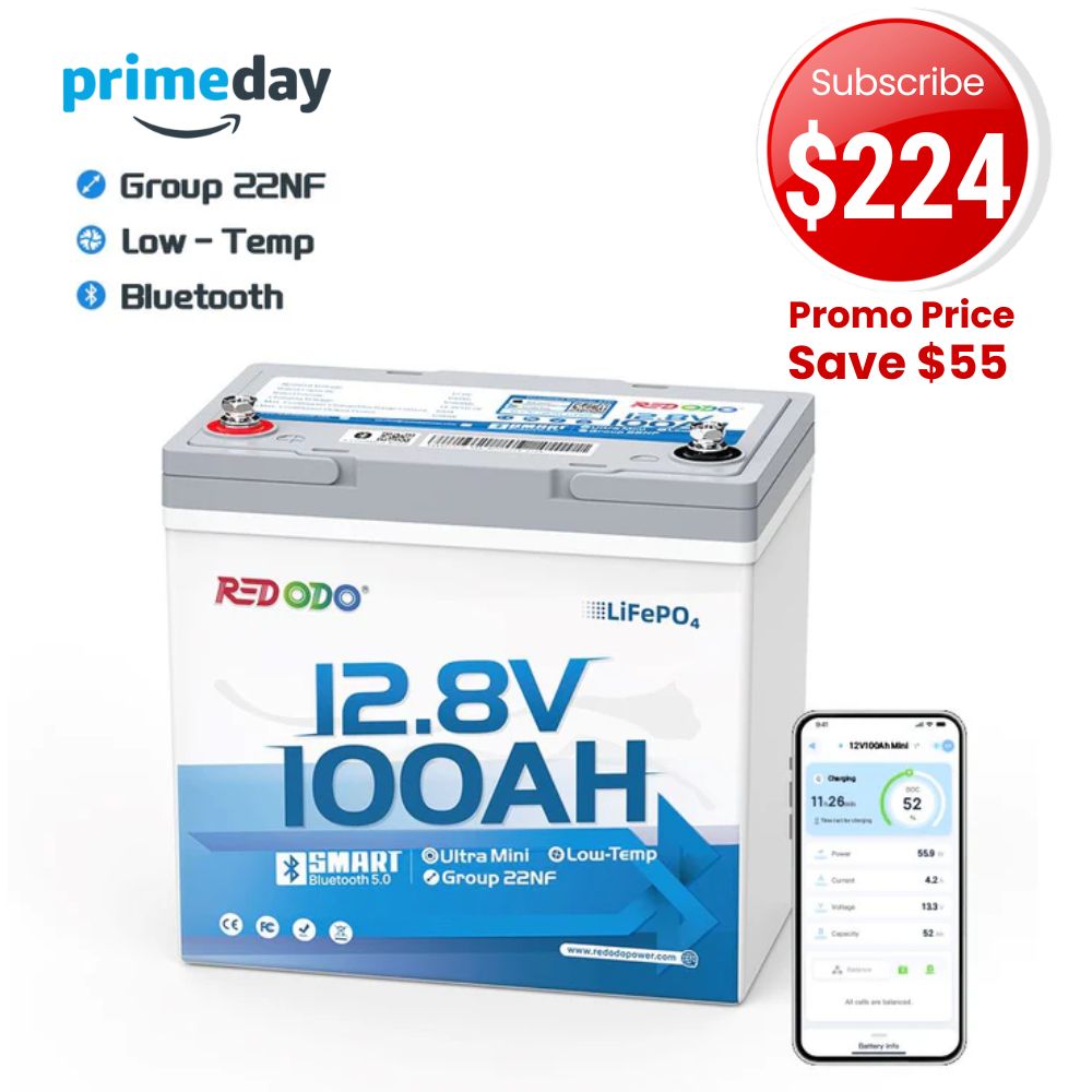 🔥【Prime Big Deal】Redodo 12V 100Ah Ultra-Mini Lithium LiFePO4 Battery | Smallest Bluetooth Battery | For RV, Trolling Motor, Solar