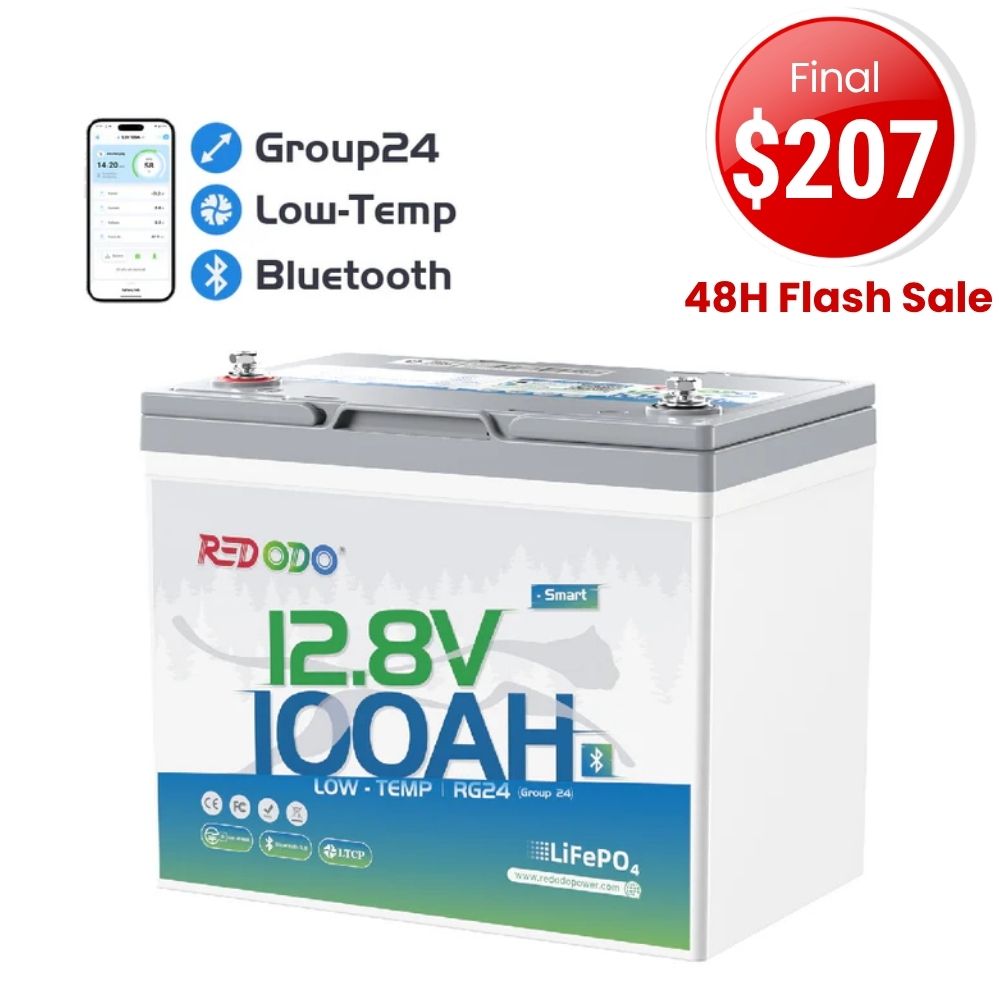 ⚡【Flash Deal $207】Redodo 12V 100Ah Group 24 Bluetooth LiFePO4 Battery | Real-Time Battery Monitoring | For RV, Marine, Solar