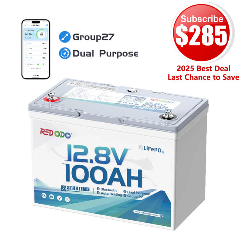 ⚡【48H Flash Sale-$285 After Subscribe】Redodo 12V 100Ah 900 CCA Group 27 Dual Purpose Marine Battery with OTA Bluetooth Auto-Heating