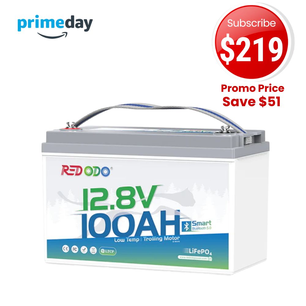 🔥【Prime Big Deal】Redodo 12V 100Ah Group 31 Bluetooth Lithium Battery | Real-Time Battery Monitoring | For RV, Marine, Solar