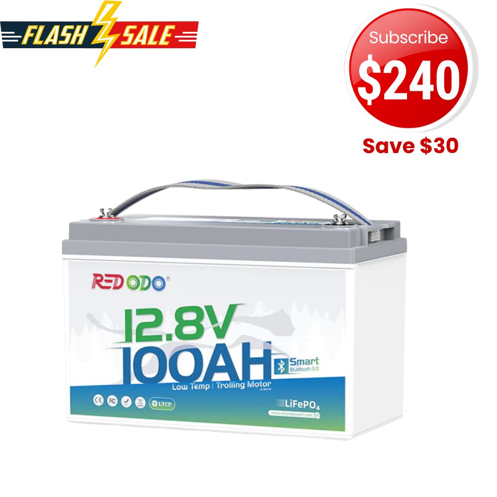 🔥【Sale-$240 After Subscribe】Redodo 12V 100Ah Group 31 Bluetooth Lithium Battery | Real-Time Battery Monitoring | For RV, Marine, Solar