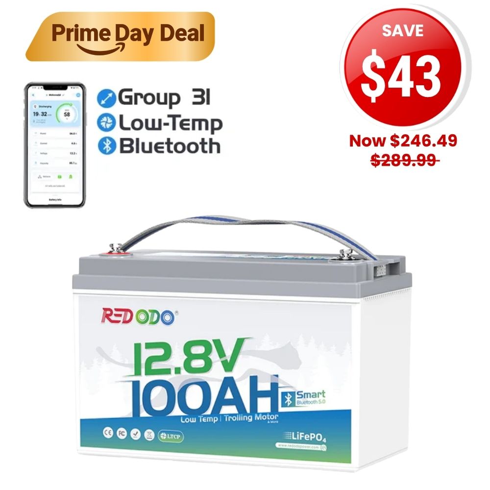 🔥【SAVE $43】Redodo 12V 100Ah Group 31 Bluetooth Lithium Battery | Real-Time Battery Monitoring | For RV, Marine, Solar
