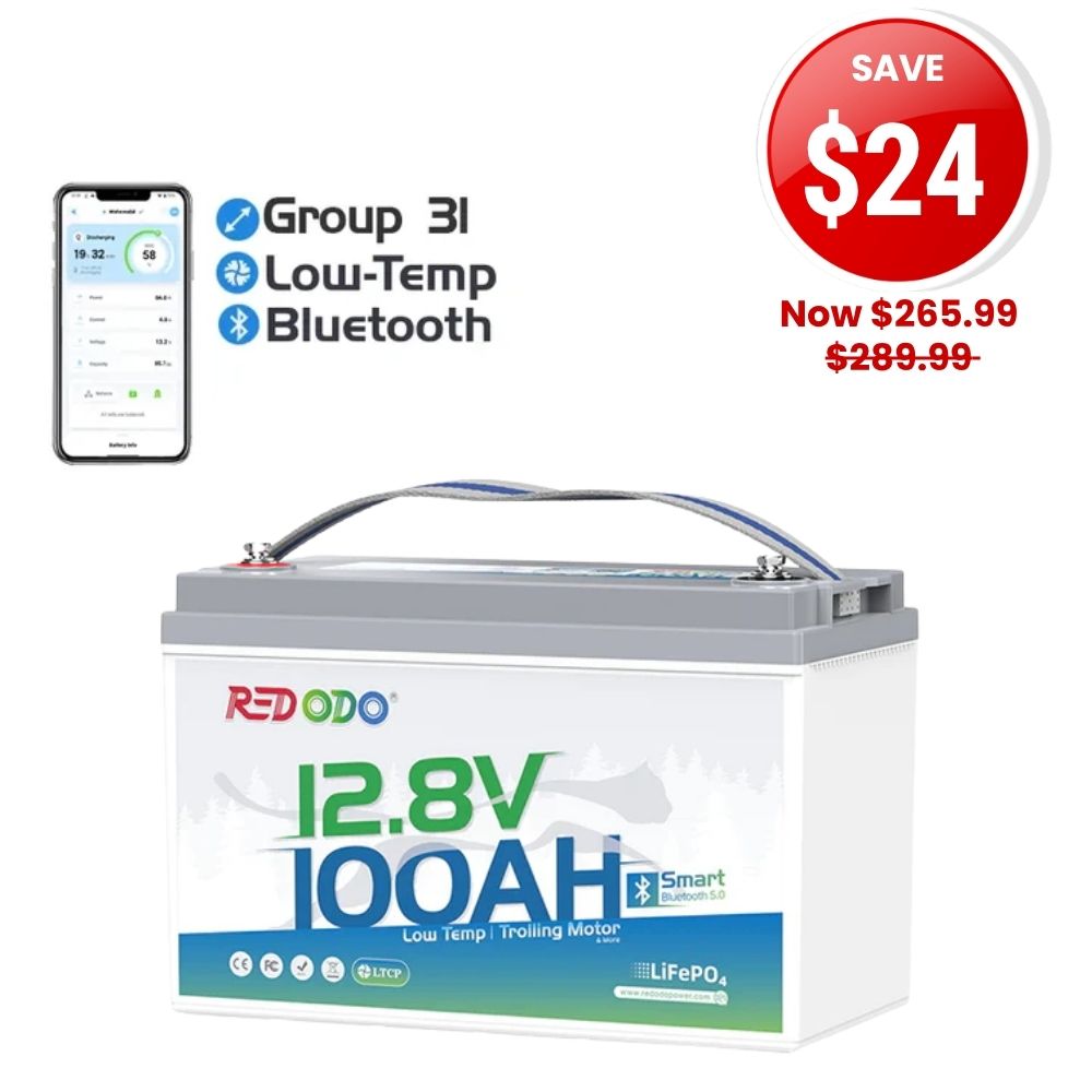 🔥【SAVE $24】Redodo 12V 100Ah Group 31 Bluetooth Lithium Battery | Real-Time Battery Monitoring | For RV, Marine, Solar