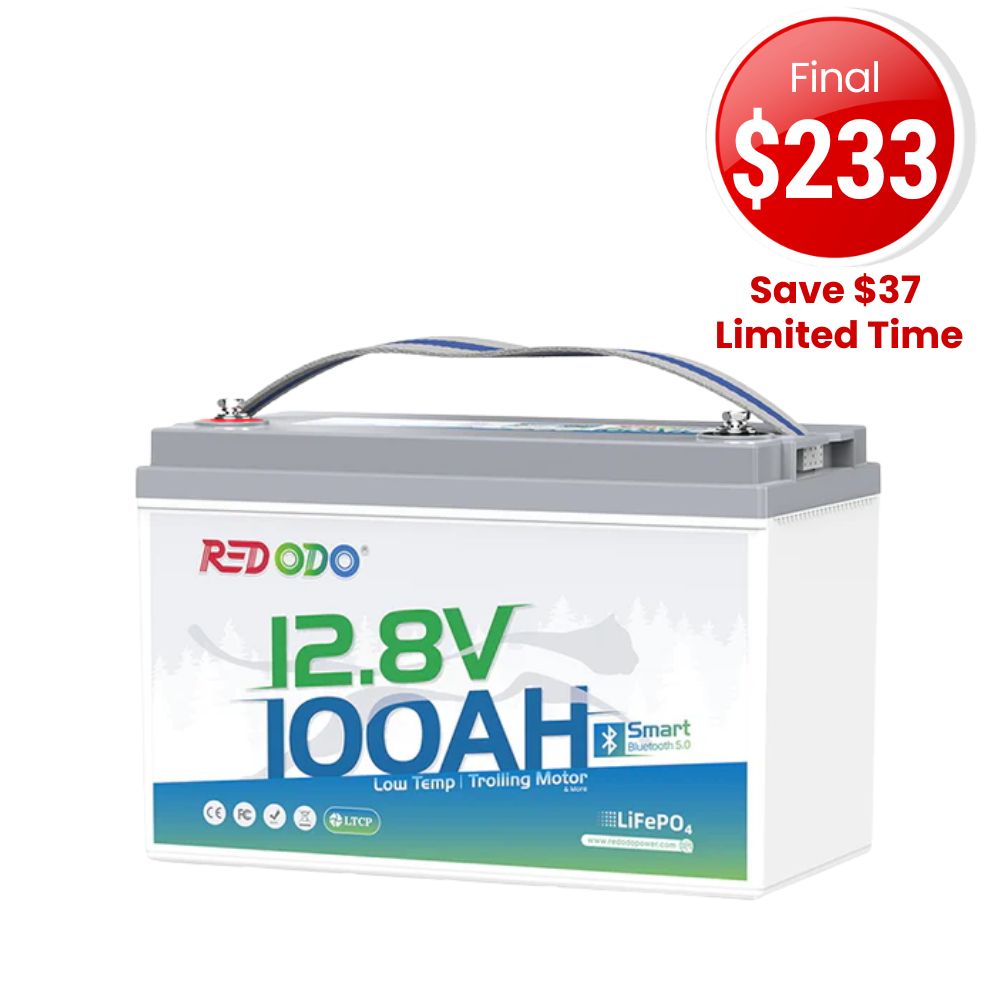 🔥【Sale-Final $233】 Redodo 12V 100Ah Group 31 Bluetooth Lithium Battery | Real-Time Battery Monitoring | For RV, Marine, Solar