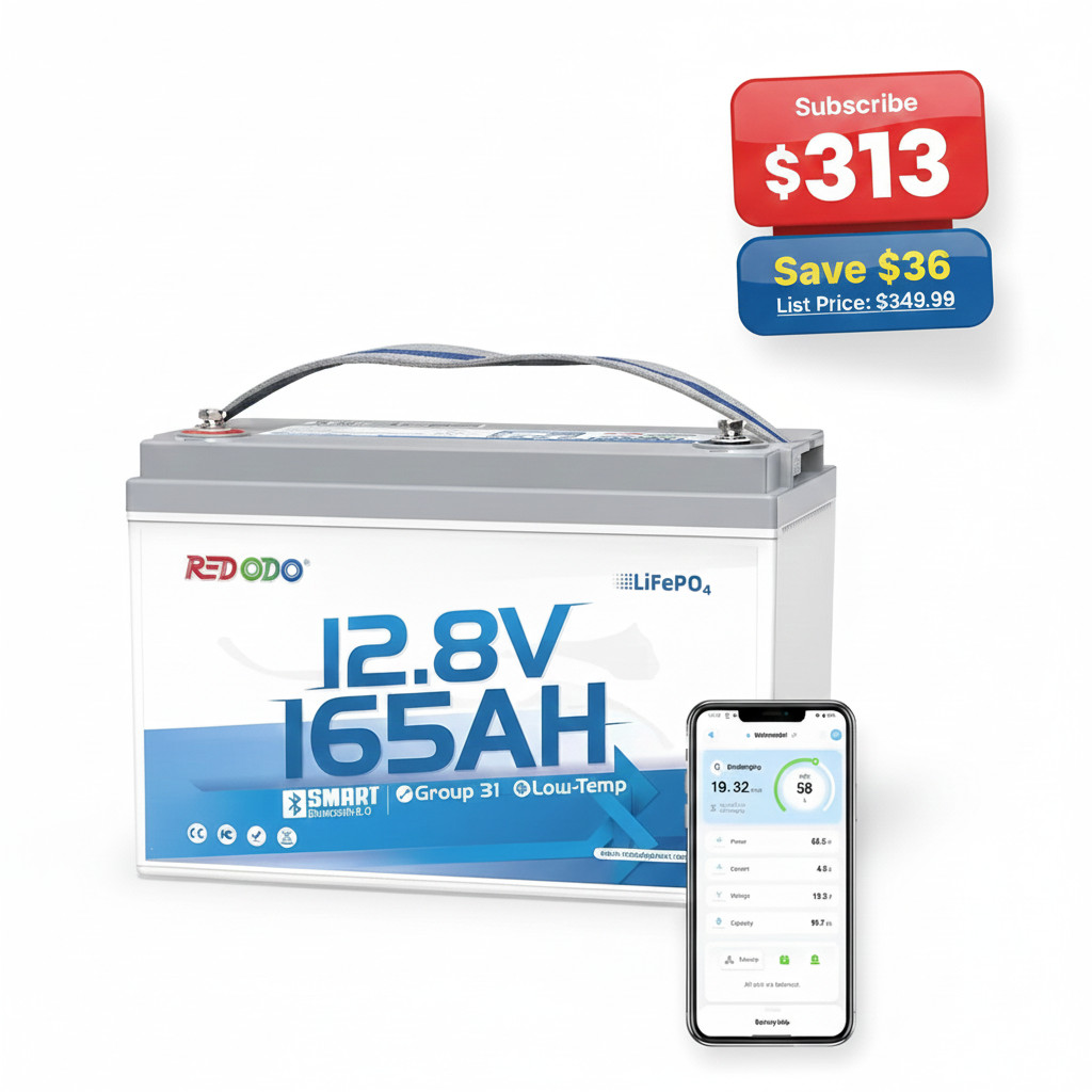 🔥 Redodo 12V 165Ah Group 31 Bluetooth Lithium Battery | For RV, Marine, Solar Home
