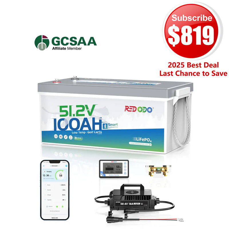 【$819 After Subscribe】Redodo 48V 100Ah Bluetooth Golf Cart Lithium Battery Conversion Kit | For Club Car, EZGO, ICON, Yamaha