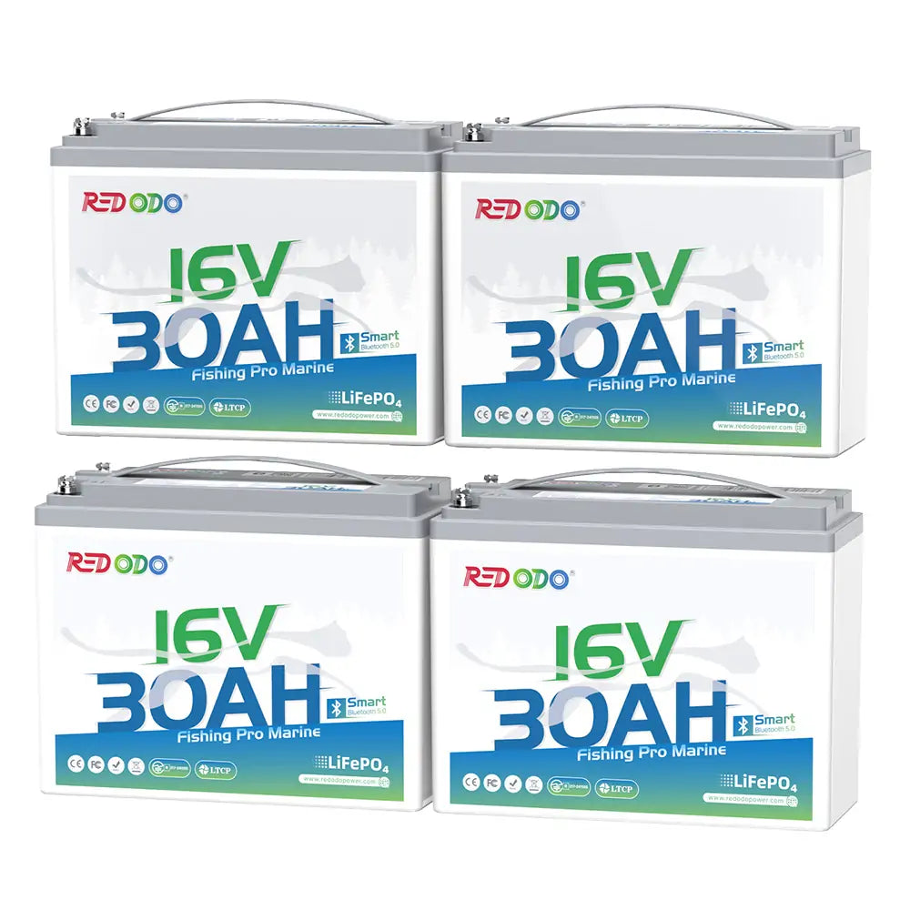 4 pack of Redodo 16V 30Ah lithium fish finder battery