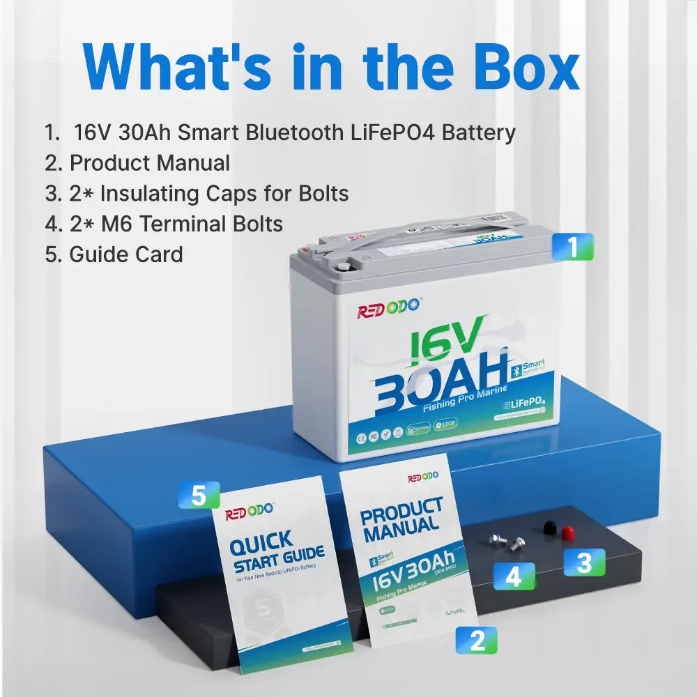 Redodo 16V 30Ah lithium fish finder battery product box
