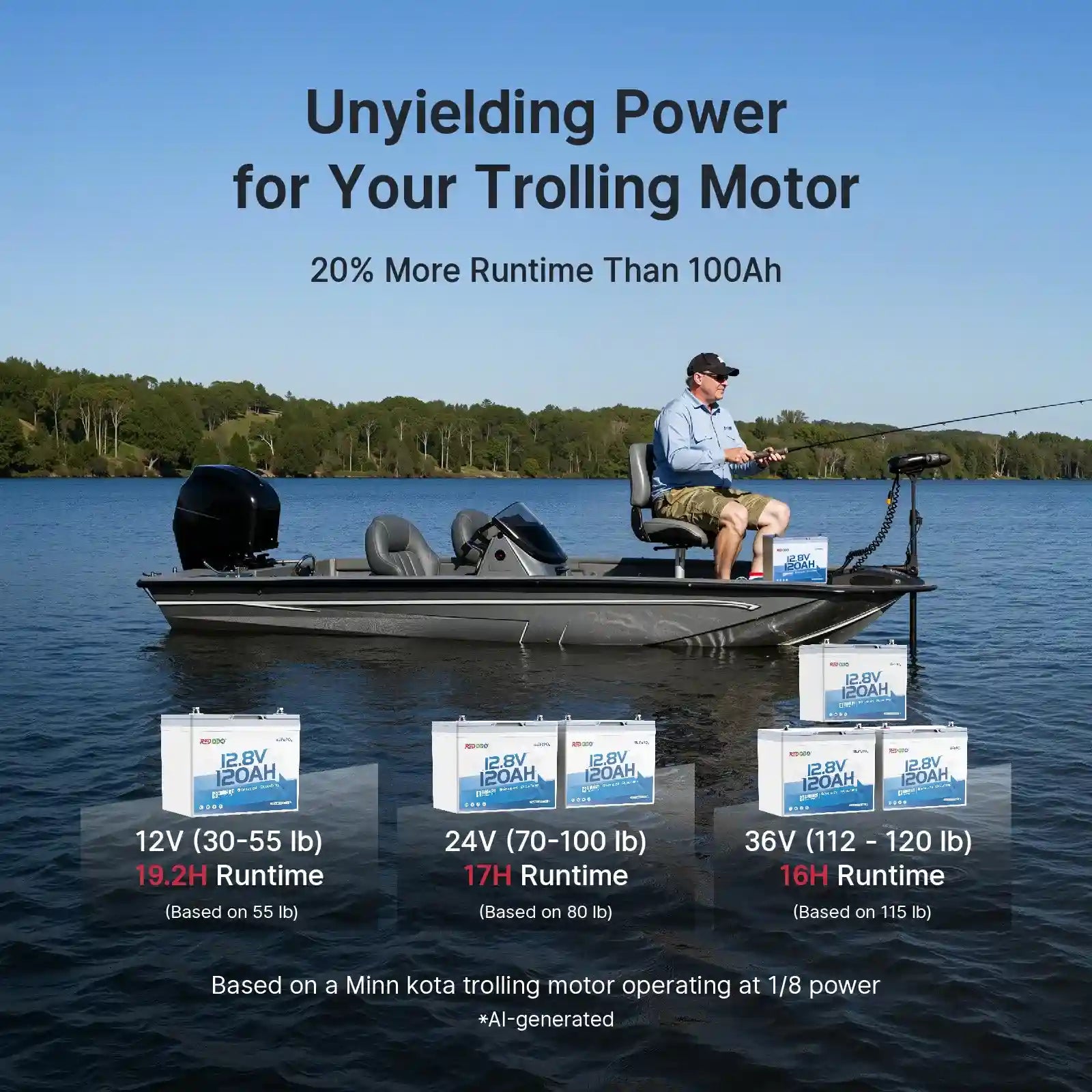 【Pre-Order】Redodo 12V 120Ah Group 24 Trolling Motor Bluetooth Lithium Battery | For 3+ Days Fishing