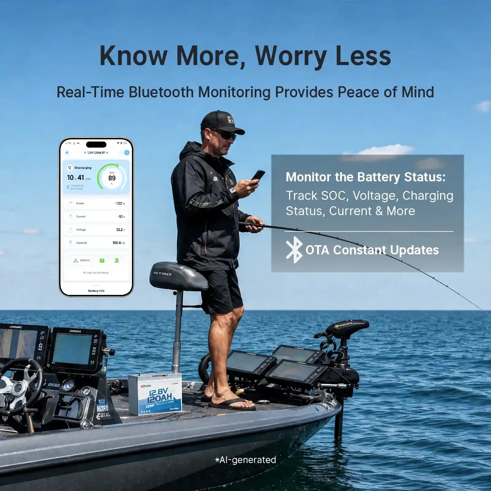 【Pre-Order】Redodo 12V 120Ah Group 24 Trolling Motor Bluetooth Lithium Battery | For 3+ Days Fishing