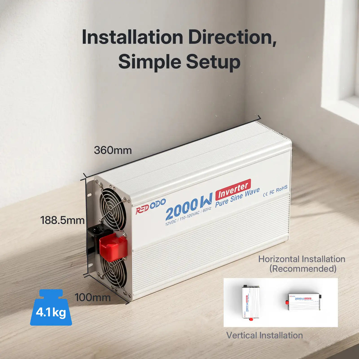 the dimension of Redodo 2000W Pure Sine Wave Inverter